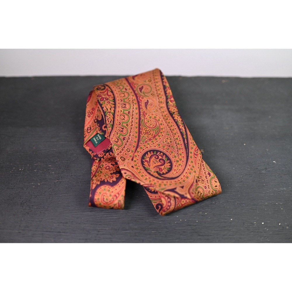 J.Crew Mens 100% Silk Tie Orange Purple Paisley Handmade Necktie Accessory